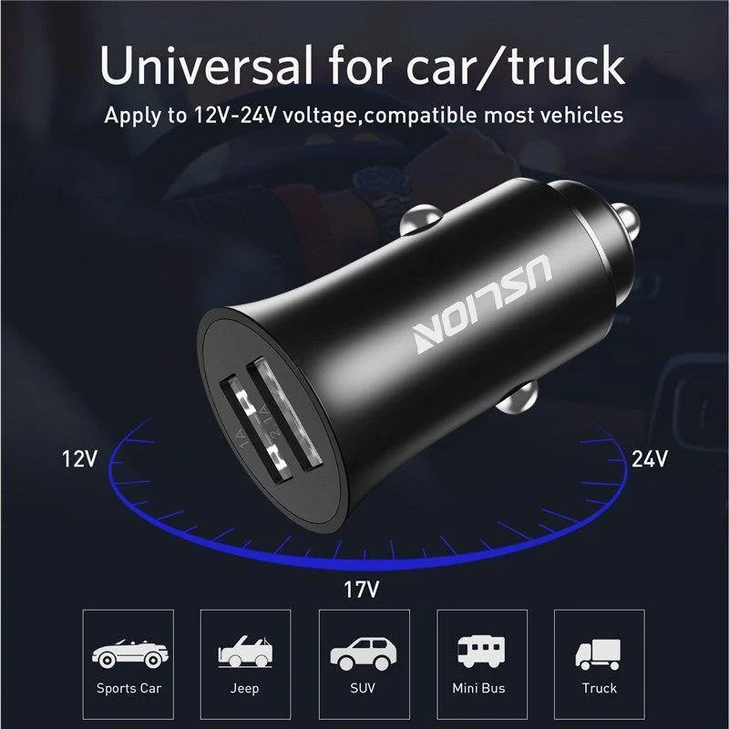 USLION USB-Autoladegerät für iPhone 7 8 XS MAX XR Mini Dual USB-Schnellladeadapter für das Auto zum Aufladen von Mobiltelefonen für Samsung Xiaomi
