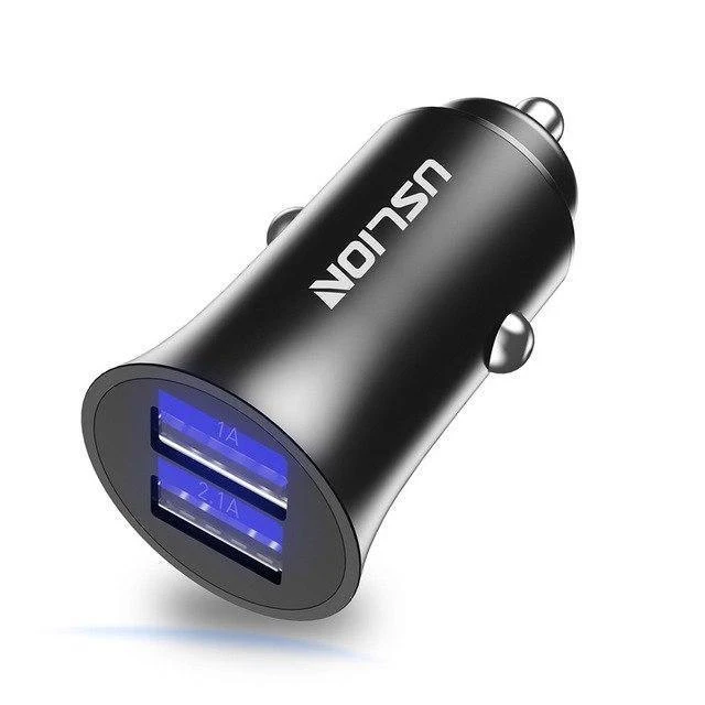 USLION USB-Autoladegerät für iPhone 7 8 XS MAX XR Mini Dual USB-Schnellladeadapter für das Auto zum Aufladen von Mobiltelefonen für Samsung Xiaomi