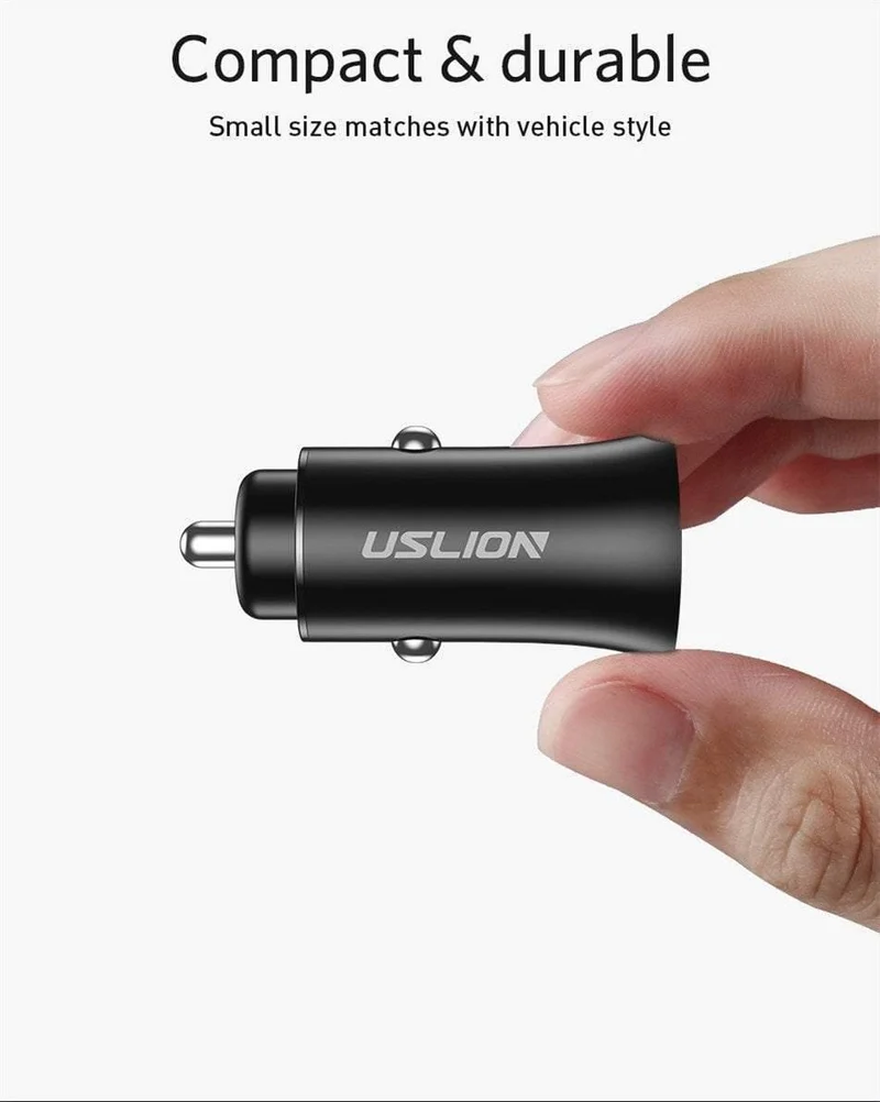 USLION USB-Autoladegerät für iPhone 7 8 XS MAX XR Mini Dual USB-Schnellladeadapter für das Auto zum Aufladen von Mobiltelefonen für Samsung Xiaomi