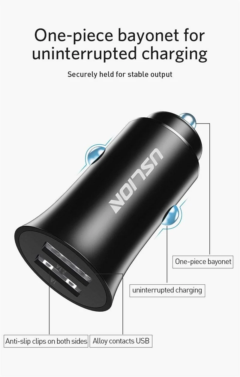 USLION USB-Autoladegerät für iPhone 7 8 XS MAX XR Mini Dual USB-Schnellladeadapter für das Auto zum Aufladen von Mobiltelefonen für Samsung Xiaomi