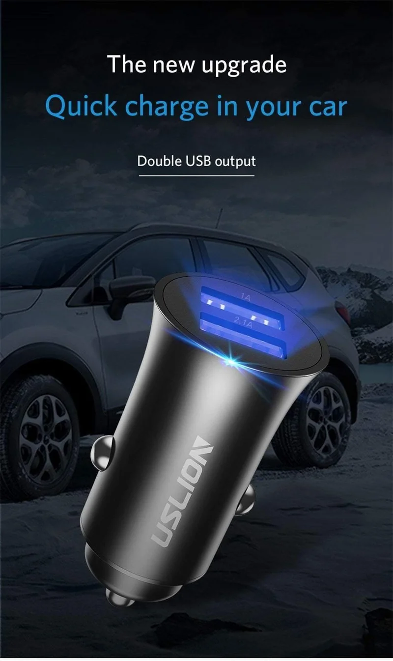 USLION USB-Autoladegerät für iPhone 7 8 XS MAX XR Mini Dual USB-Schnellladeadapter für das Auto zum Aufladen von Mobiltelefonen für Samsung Xiaomi