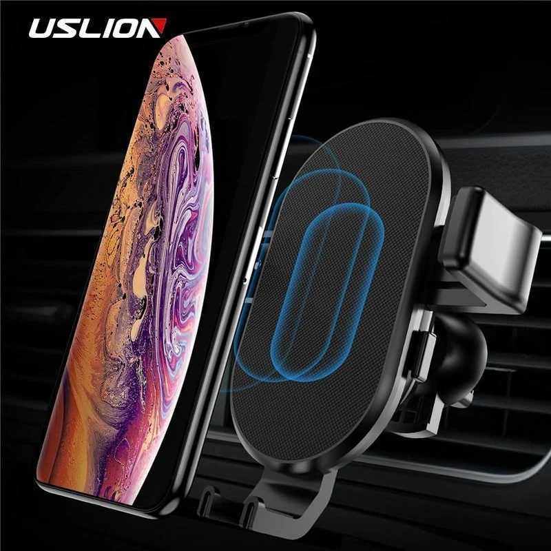 USLION Qi Auto-Drahtlosladegerät für iPhone XR XS MAX X 8 7 Samsung Xiaomi Huawei Schnelle drahtlose Ladehalterung Autotelefonhalter