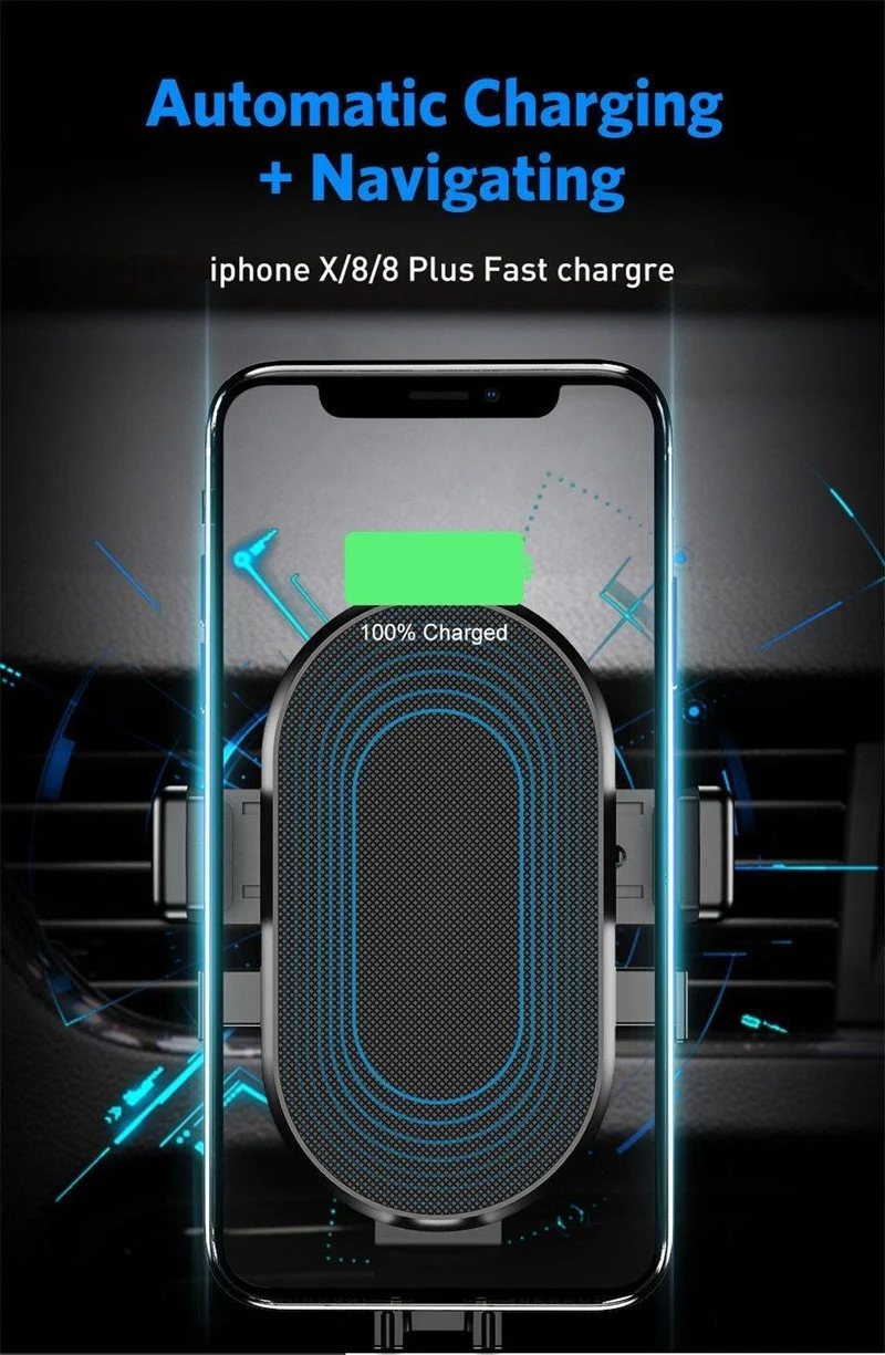 USLION Qi Auto-Drahtlosladegerät für iPhone XR XS MAX X 8 7 Samsung Xiaomi Huawei Schnelle drahtlose Ladehalterung Autotelefonhalter