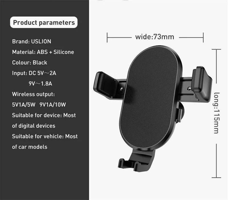 USLION Qi Auto-Drahtlosladegerät für iPhone XR XS MAX X 8 7 Samsung Xiaomi Huawei Schnelle drahtlose Ladehalterung Autotelefonhalter