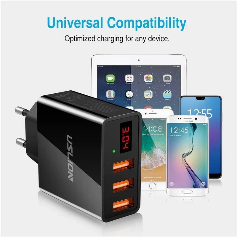 Display 3 USB-Ladegerät, USLION Schnelllade-Wandladegerät für iPhone Samsung Xiaomi 3.4 A Max Universal-USB-Ladegerät für Mobiltelefone