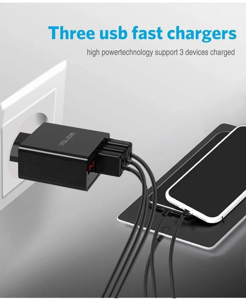 Display 3 USB-Ladegerät, USLION Schnelllade-Wandladegerät für iPhone Samsung Xiaomi 3.4 A Max Universal-USB-Ladegerät für Mobiltelefone