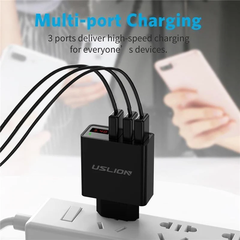 Display 3 USB-Ladegerät, USLION Schnelllade-Wandladegerät für iPhone Samsung Xiaomi 3.4 A Max Universal-USB-Ladegerät für Mobiltelefone