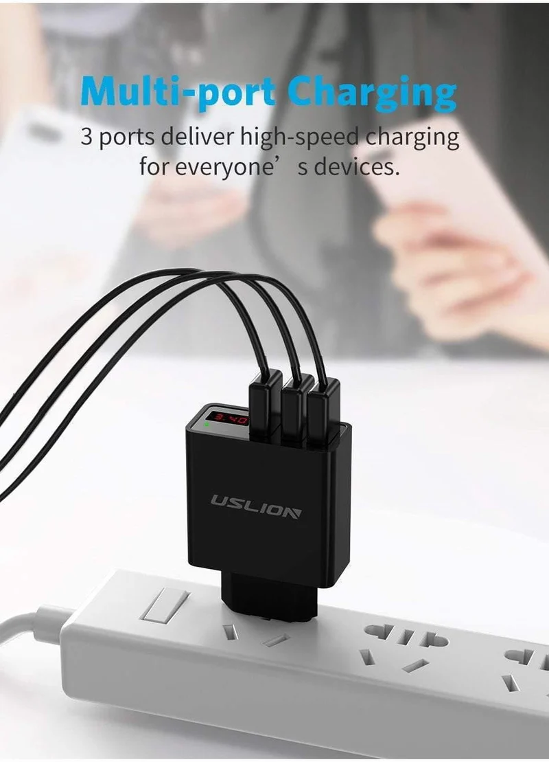 Display 3 USB-Ladegerät, USLION Schnelllade-Wandladegerät für iPhone Samsung Xiaomi 3.4 A Max Universal-USB-Ladegerät für Mobiltelefone
