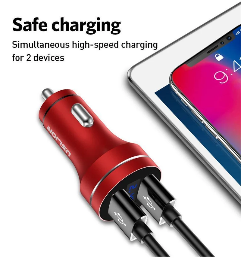 USLION 2.4A Dual USB Autoladegerät für Handy Tablet GPS LED Display Ladegerät USB Autotelefonladegerät Adapter im Auto aufladen