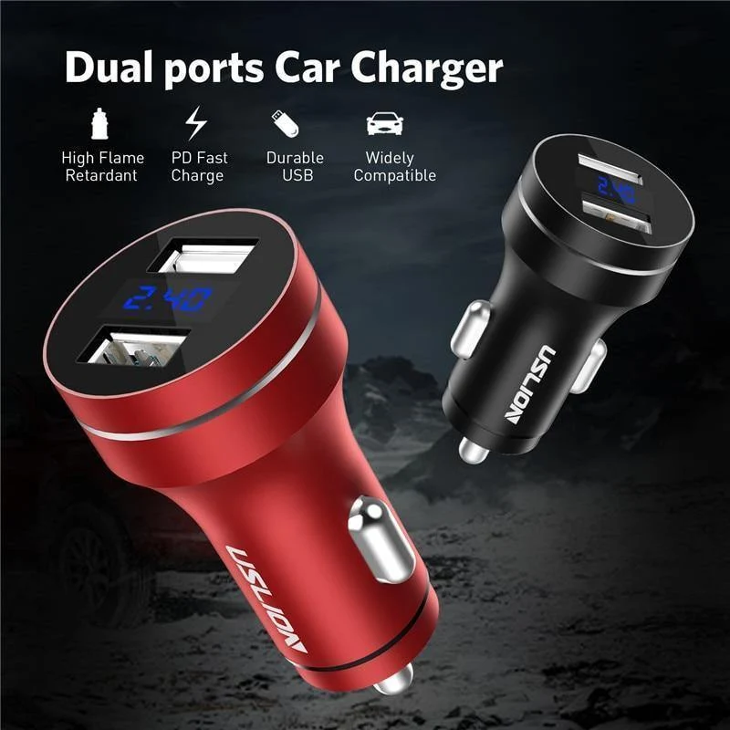 USLION 2.4A Dual USB Autoladegerät für Handy Tablet GPS LED Display Ladegerät USB Autotelefonladegerät Adapter im Auto aufladen