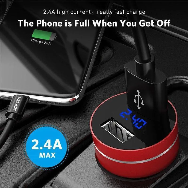 USLION 2.4A Dual USB Autoladegerät für Handy Tablet GPS LED Display Ladegerät USB Autotelefonladegerät Adapter im Auto aufladen