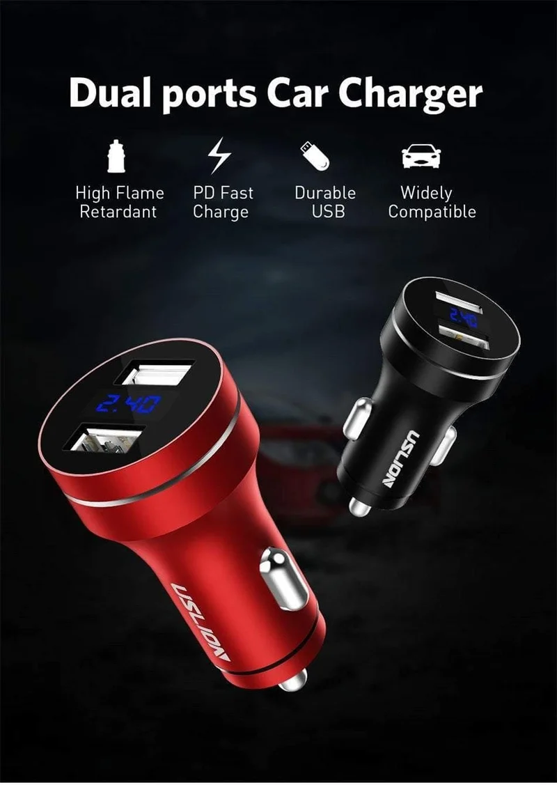 USLION 2.4A Dual USB Autoladegerät für Handy Tablet GPS LED Display Ladegerät USB Autotelefonladegerät Adapter im Auto aufladen