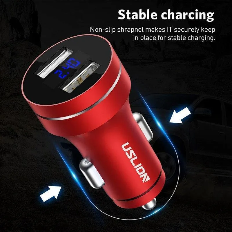 USLION 2.4A Dual USB Autoladegerät für Handy Tablet GPS LED Display Ladegerät USB Autotelefonladegerät Adapter im Auto aufladen