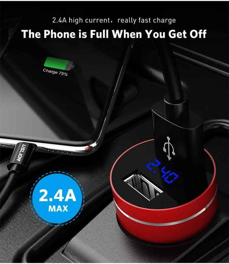 USLION 2.4A Dual USB Autoladegerät für Handy Tablet GPS LED Display Ladegerät USB Autotelefonladegerät Adapter im Auto aufladen