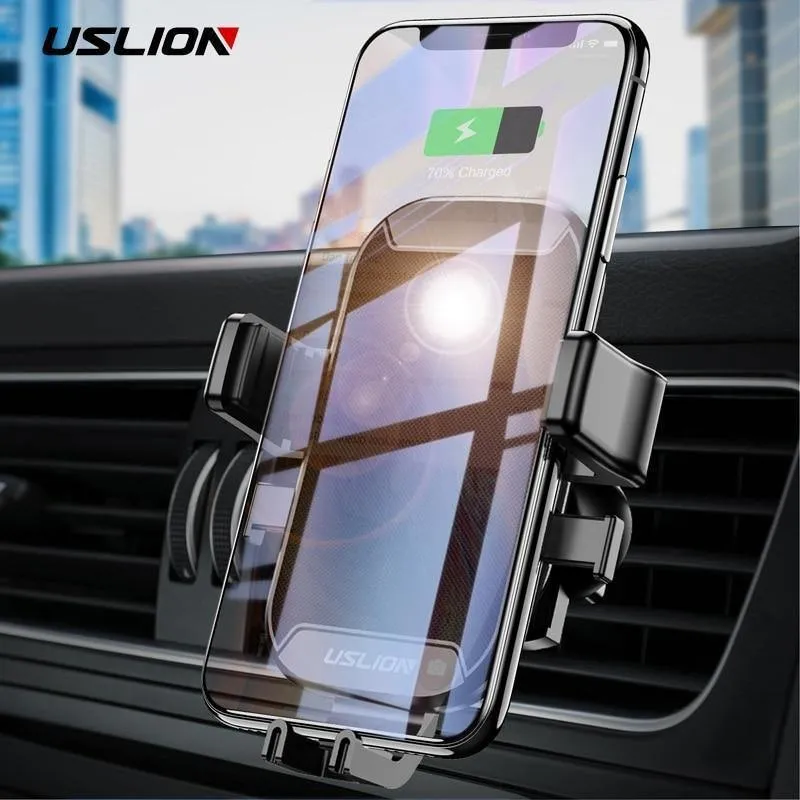 USLION Autohalterung Qi Wireless-Ladegerät für iPhone 7 8 XS MAX XR 10W schnelles kabelloses Laden Autotelefonhalter für Samsung Note 9 S9