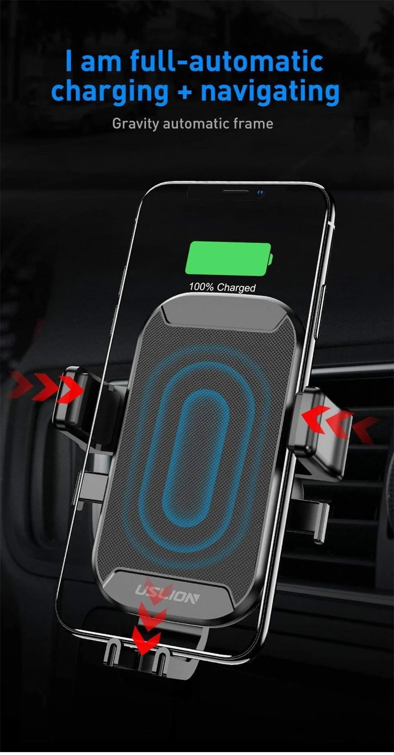 USLION Autohalterung Qi Wireless-Ladegerät für iPhone 7 8 XS MAX XR 10W schnelles kabelloses Laden Autotelefonhalter für Samsung Note 9 S9