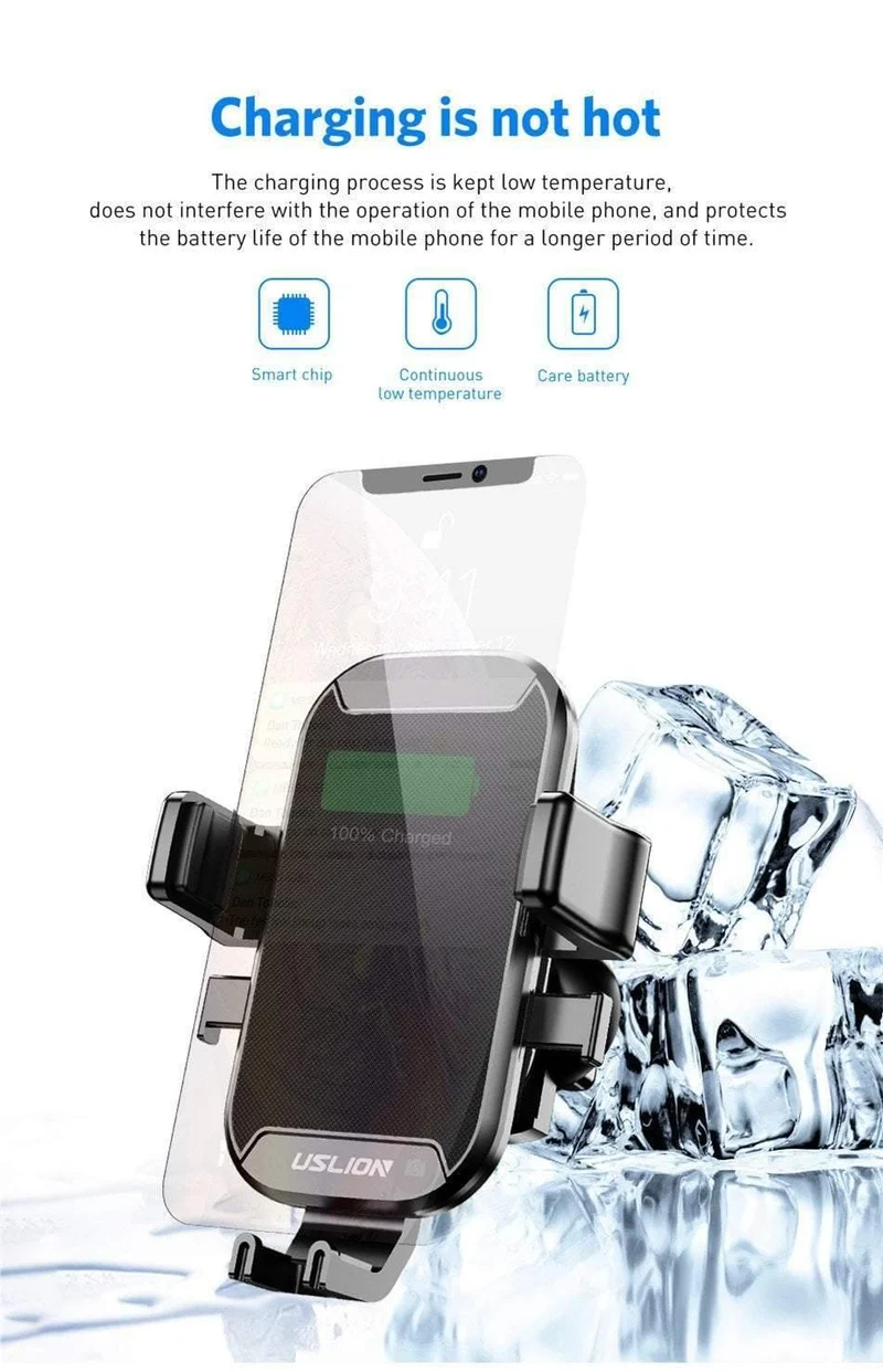 USLION Autohalterung Qi Wireless-Ladegerät für iPhone 7 8 XS MAX XR 10W schnelles kabelloses Laden Autotelefonhalter für Samsung Note 9 S9