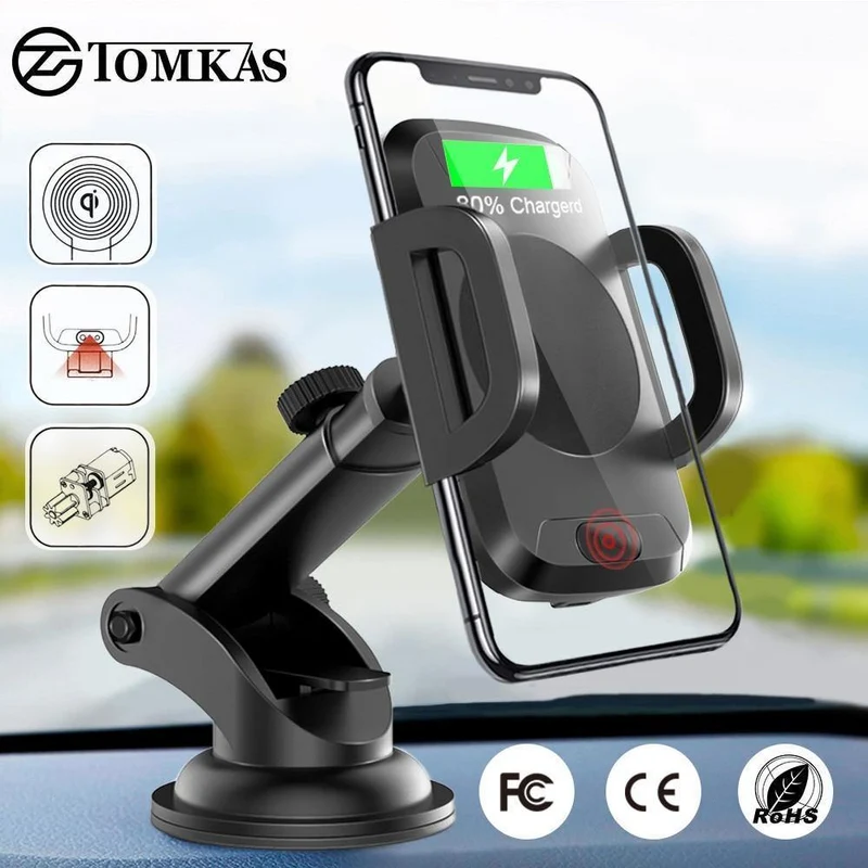 TOMKAS Qi Kabelloses Autoladegerät Infrarot-Sensor Schnellladegerät Kabelloses Aufladen für Telefon Automatische Induktion Kabelloses Autoladegerät