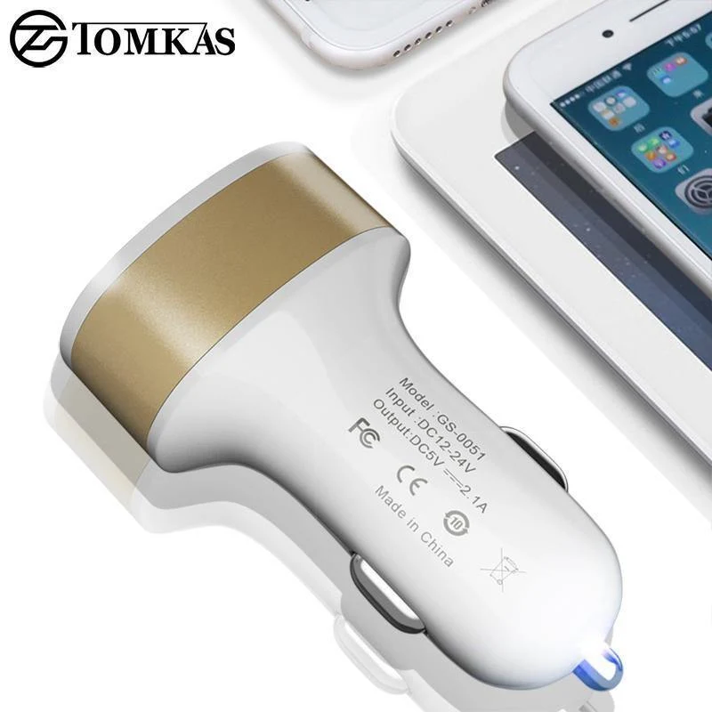 Tomkas Autoladegerät, universelles Dual-Port-USB-Autoladegerät, Handy, 5V2.1A-Ladegerät, USB-Adapter für Samsung, Xiaomi, schnelles Aufladen