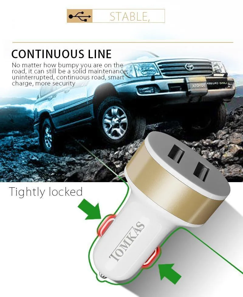 Tomkas Autoladegerät, universelles Dual-Port-USB-Autoladegerät, Handy, 5V2.1A-Ladegerät, USB-Adapter für Samsung, Xiaomi, schnelles Aufladen