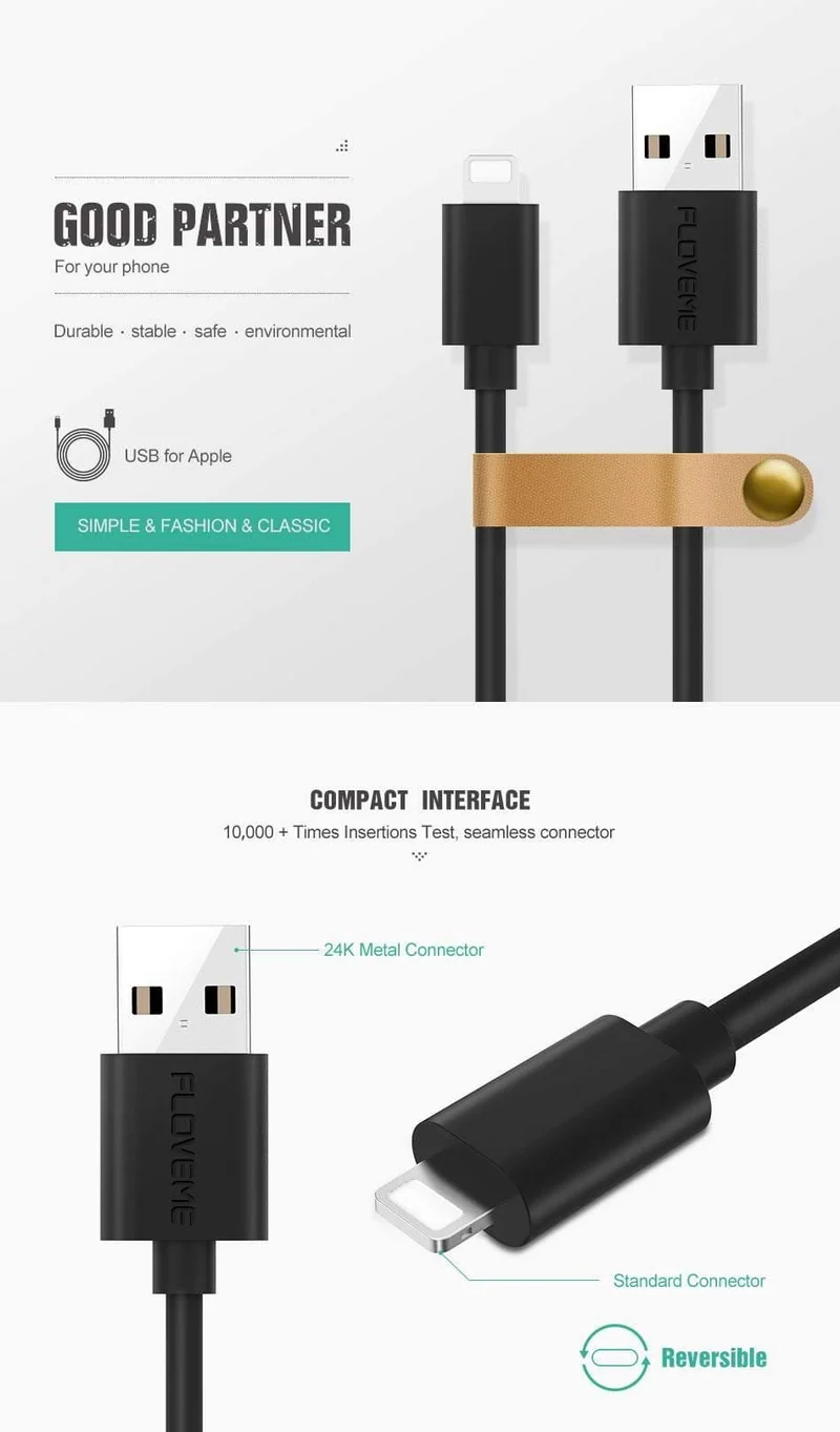 FLOVEME Für iPhone 7 Blitz Kabel USB Lade für iPhone Kabel Handy Ladegerät Kabel Für iPhone 5s 6 7 8 X iPad Air 2