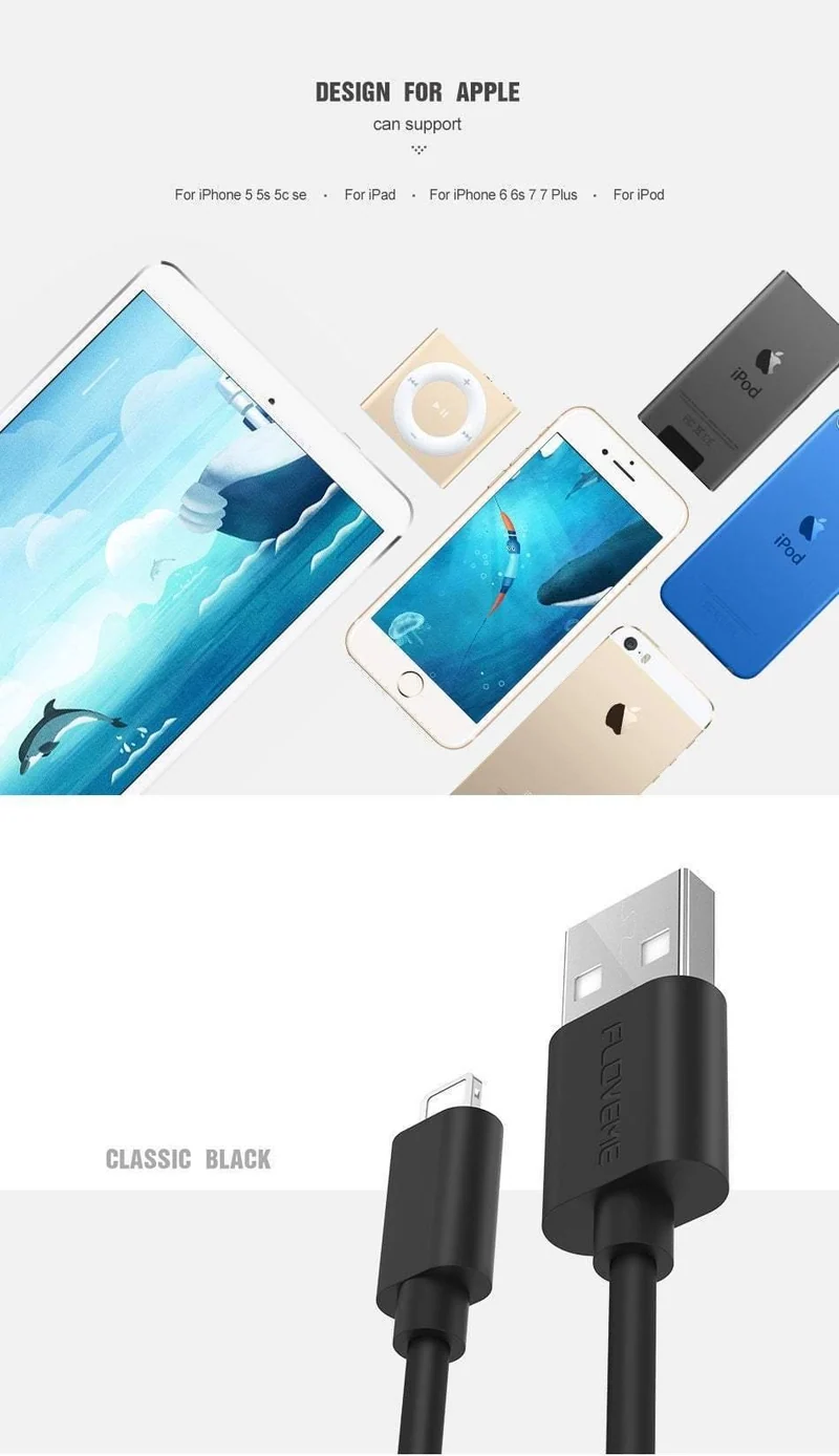 FLOVEME Für iPhone 7 Blitz Kabel USB Lade für iPhone Kabel Handy Ladegerät Kabel Für iPhone 5s 6 7 8 X iPad Air 2
