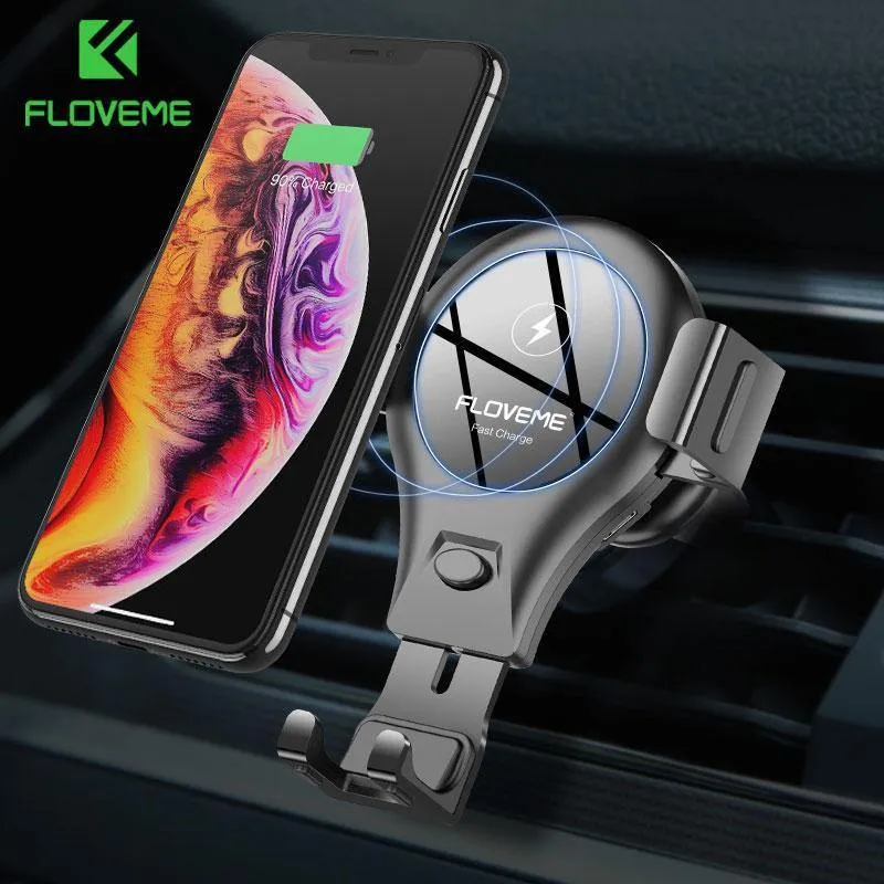 FLOVEME 10W Qi Auto-Wireless-Ladegerät für iPhone X 8 Samsung S8 S9 Schnelles kabelloses Laden Schwerkraft-Autohalterung Telefonhalter Ladegerät