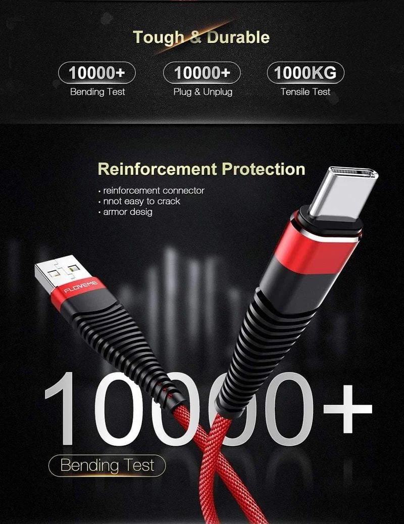 FLOVEME USB Typ C Kabel Für Samsung Galaxy S9 S8 Plus Note 8 Hochfestes USB C Kabel Für Nokia 8 7 Plus P10 Telefon Ladegerät Cabo