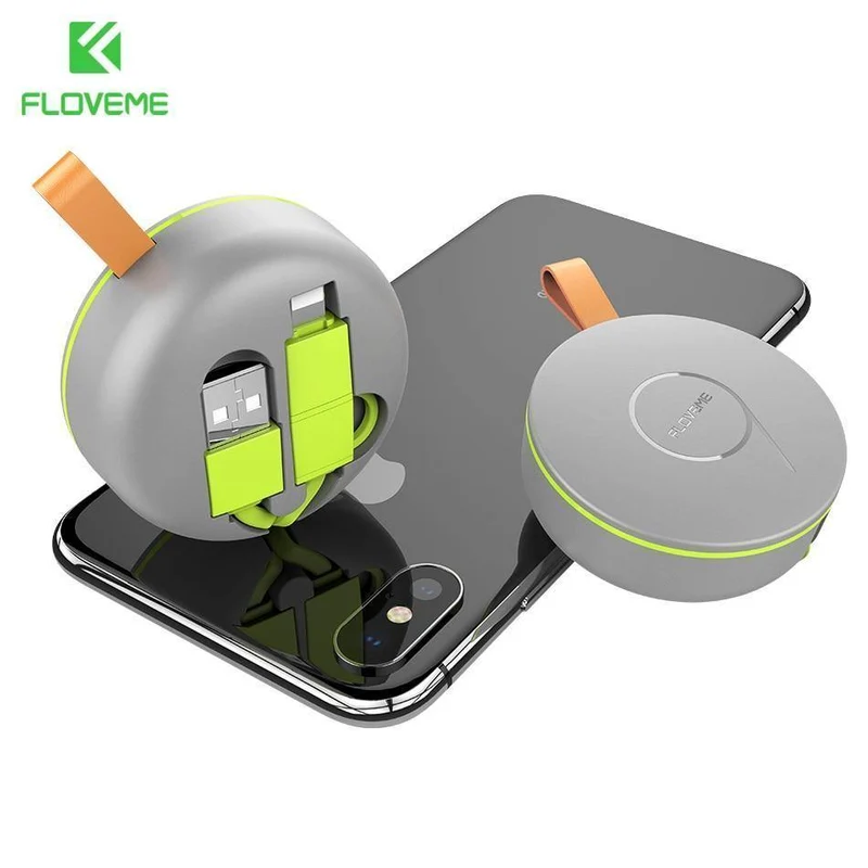 FLOVEME 2 in 1 USB Einziehbares Kabel für iPhone/Micro USB 2.1A Ladung für iOS iPhone X 10 7 8 SE Ladegerät Handykabel 1m