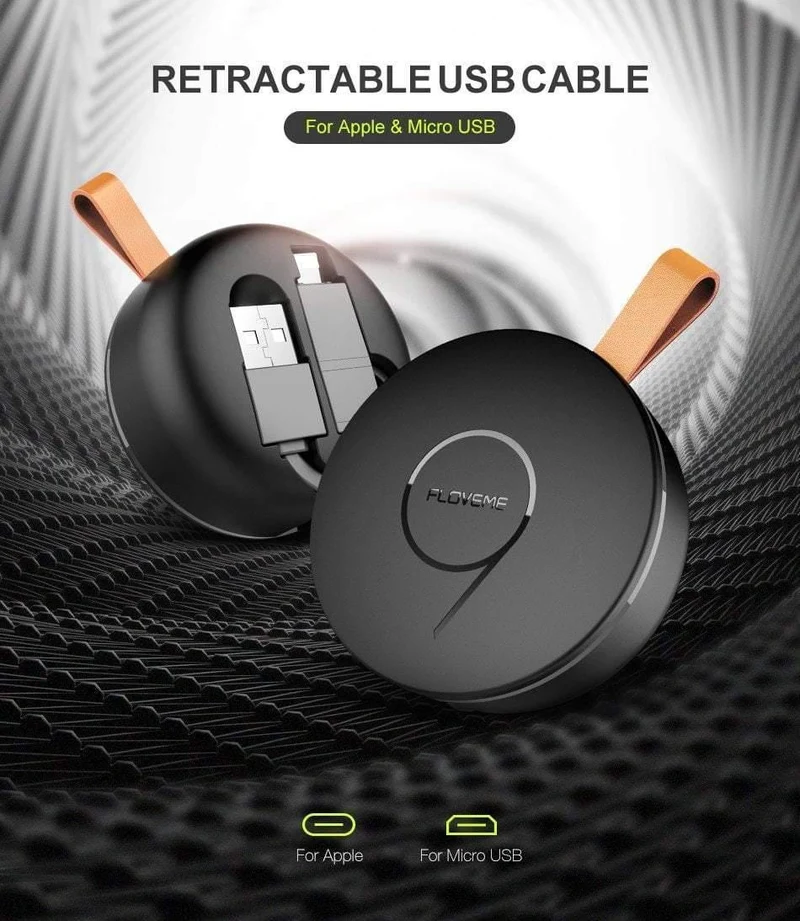 FLOVEME 2 in 1 USB Einziehbares Kabel für iPhone/Micro USB 2.1A Ladung für iOS iPhone X 10 7 8 SE Ladegerät Handykabel 1m