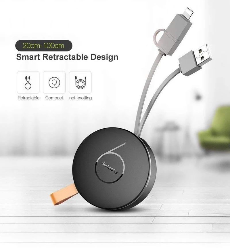 FLOVEME 2 in 1 USB Einziehbares Kabel für iPhone/Micro USB 2.1A Ladung für iOS iPhone X 10 7 8 SE Ladegerät Handykabel 1m