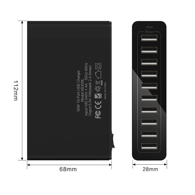 FLOVEME 10-Anschlüsse USB-Ladegerät Smart Desktop-Ladegeräte für Smartphones und Tablets Handy-Reiseladegerät Adapter EU / US-Stecker