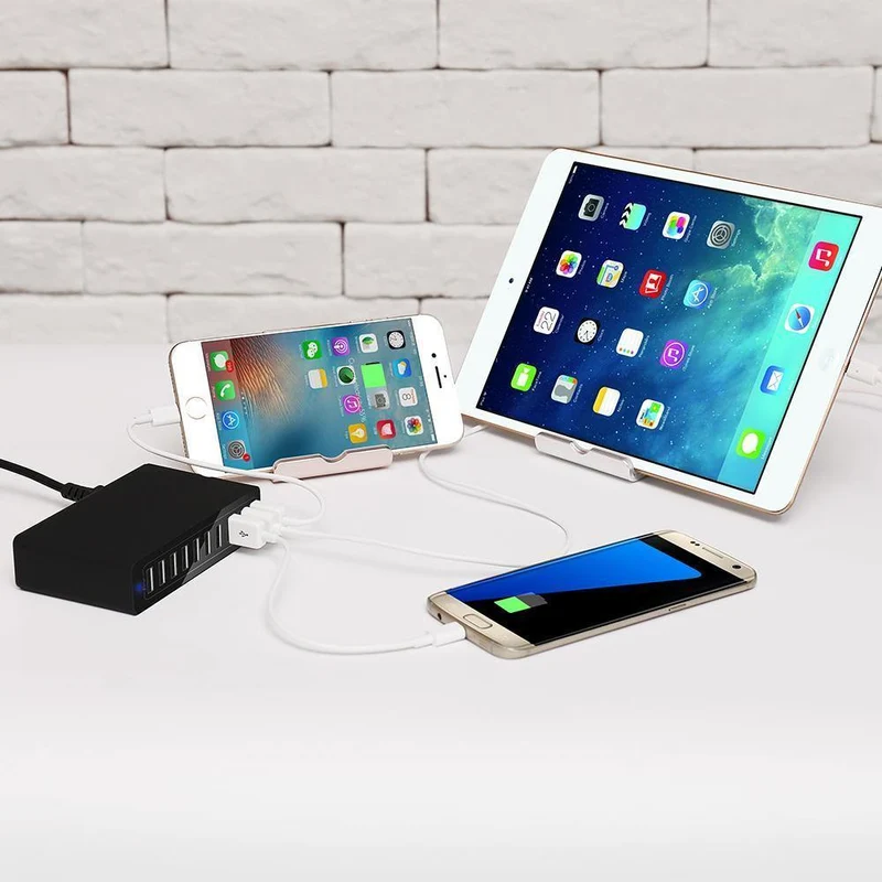 FLOVEME 10-Anschlüsse USB-Ladegerät Smart Desktop-Ladegeräte für Smartphones und Tablets Handy-Reiseladegerät Adapter EU / US-Stecker