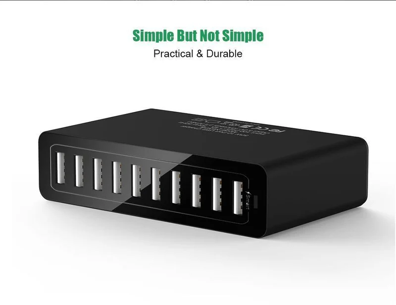 FLOVEME 10-Anschlüsse USB-Ladegerät Smart Desktop-Ladegeräte für Smartphones und Tablets Handy-Reiseladegerät Adapter EU / US-Stecker
