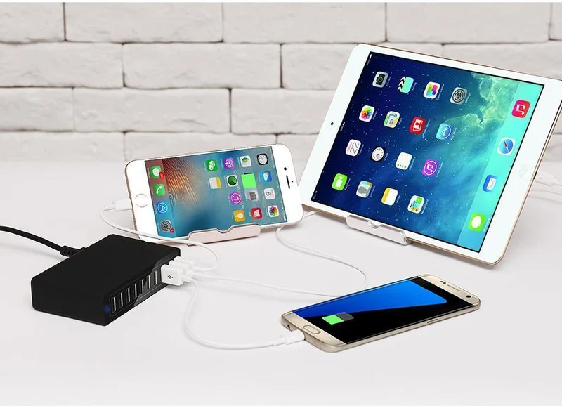 FLOVEME 10-Anschlüsse USB-Ladegerät Smart Desktop-Ladegeräte für Smartphones und Tablets Handy-Reiseladegerät Adapter EU / US-Stecker