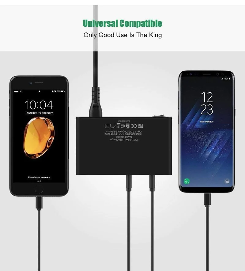 FLOVEME 10-Anschlüsse USB-Ladegerät Smart Desktop-Ladegeräte für Smartphones und Tablets Handy-Reiseladegerät Adapter EU / US-Stecker