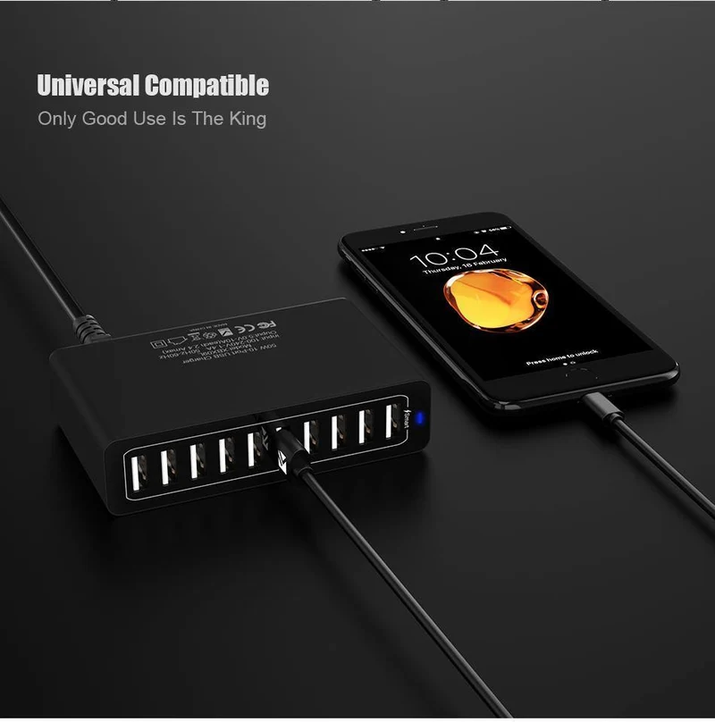 FLOVEME 10-Anschlüsse USB-Ladegerät Smart Desktop-Ladegeräte für Smartphones und Tablets Handy-Reiseladegerät Adapter EU / US-Stecker