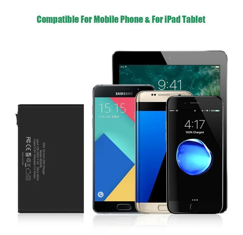 FLOVEME 10-Anschlüsse USB-Ladegerät Smart Desktop-Ladegeräte für Smartphones und Tablets Handy-Reiseladegerät Adapter EU / US-Stecker