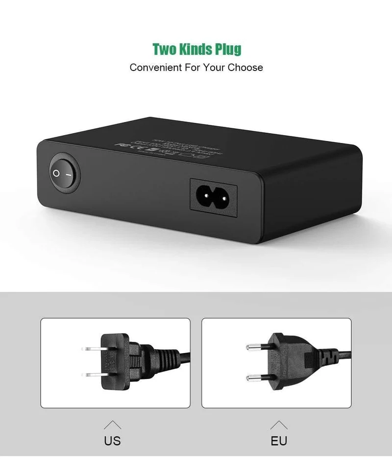 FLOVEME 10-Anschlüsse USB-Ladegerät Smart Desktop-Ladegeräte für Smartphones und Tablets Handy-Reiseladegerät Adapter EU / US-Stecker