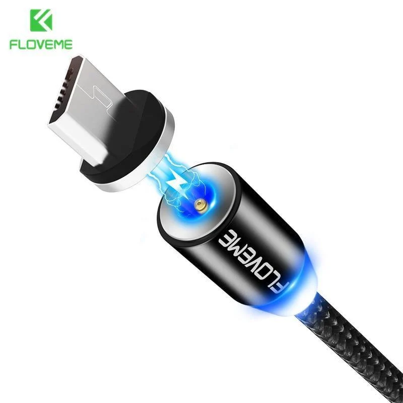 FLOVEME LED Magnetisches Micro-USB-Kabel 1M Geflochtenes 5V/2A Magnet-Ladetelefonkabel für Samsung Galaxy S6 S7 Edge Xiaomi Redmi 4X