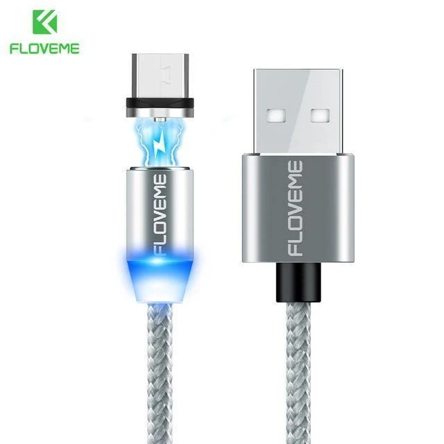 FLOVEME LED Magnetisches Micro-USB-Kabel 1M Geflochtenes 5V/2A Magnet-Ladetelefonkabel für Samsung Galaxy S6 S7 Edge Xiaomi Redmi 4X