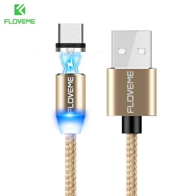FLOVEME LED Magnetisches Micro-USB-Kabel 1M Geflochtenes 5V/2A Magnet-Ladetelefonkabel für Samsung Galaxy S6 S7 Edge Xiaomi Redmi 4X