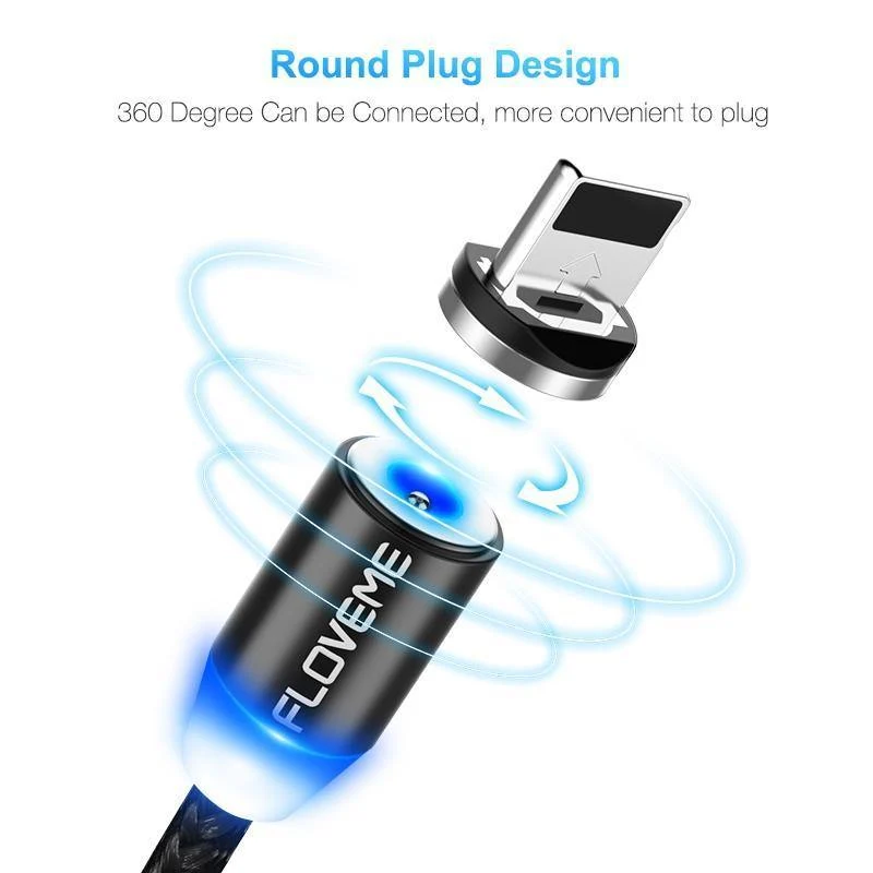 FLOVEME LED Magnetisches Micro-USB-Kabel 1M Geflochtenes 5V/2A Magnet-Ladetelefonkabel für Samsung Galaxy S6 S7 Edge Xiaomi Redmi 4X