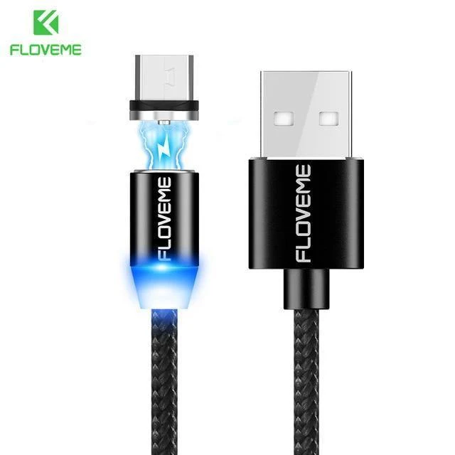 FLOVEME LED Magnetisches Micro-USB-Kabel 1M Geflochtenes 5V/2A Magnet-Ladetelefonkabel für Samsung Galaxy S6 S7 Edge Xiaomi Redmi 4X