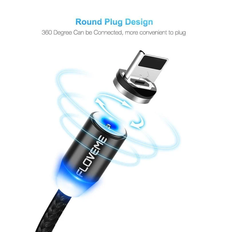 FLOVEME LED Magnetisches Micro-USB-Kabel 1M Geflochtenes 5V/2A Magnet-Ladetelefonkabel für Samsung Galaxy S6 S7 Edge Xiaomi Redmi 4X