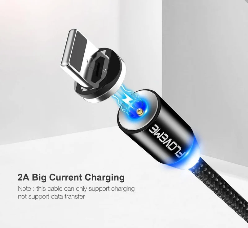 FLOVEME LED Magnetisches Micro-USB-Kabel 1M Geflochtenes 5V/2A Magnet-Ladetelefonkabel für Samsung Galaxy S6 S7 Edge Xiaomi Redmi 4X