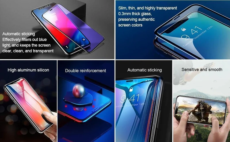 Baseus 0.3 mm vollständige Abdeckung aus gehärtetem Glas für iPhone Xs Xs Max XR 2018 Displayschutzfolie dünnes Schutzglas für iPhone X Xs XR