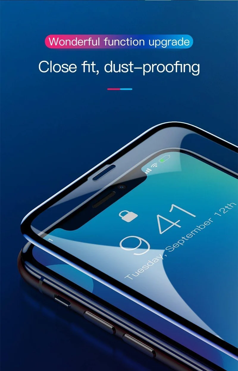 Baseus 0.3 mm vollständige Abdeckung aus gehärtetem Glas für iPhone Xs Xs Max XR 2018 Displayschutzfolie dünnes Schutzglas für iPhone X Xs XR