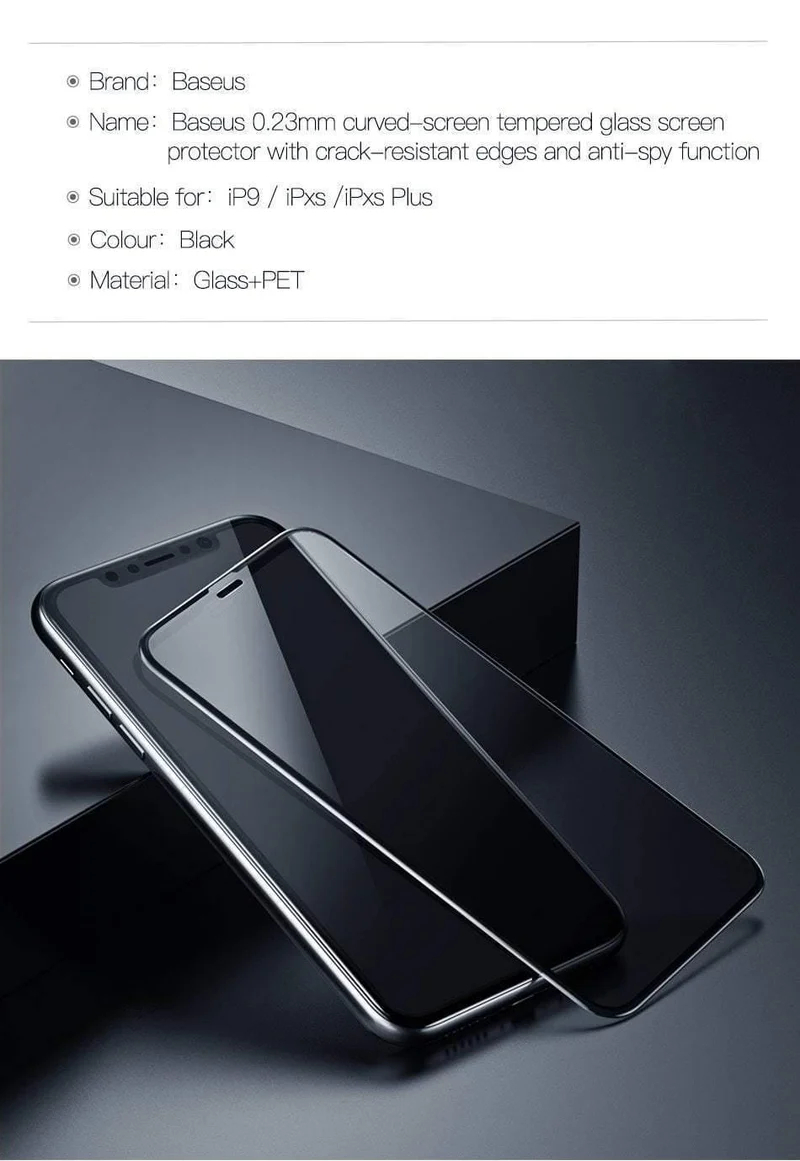 Baseus 0.23 mm Displayschutz für iPhone Xs XR Xs Max 2018 Schutzglas Volle Abdeckung gehärtetes Glas für iPhone X Anti Spy
