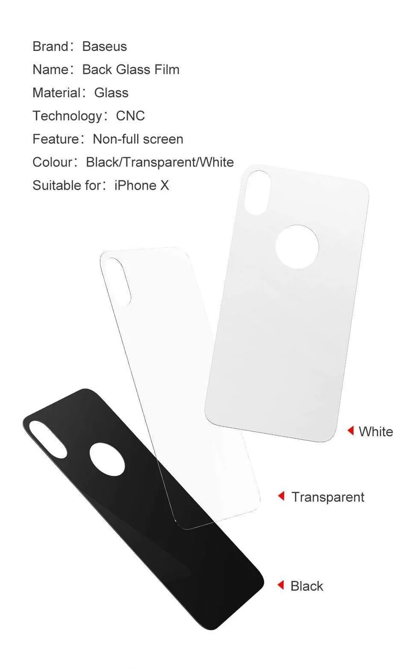 Baseus 0.3 mm Rückschutz für iPhone X gehärtetes Glas Rückabdeckung Ultradünnes kratzfestes Glas für iPhone X Rückfolie